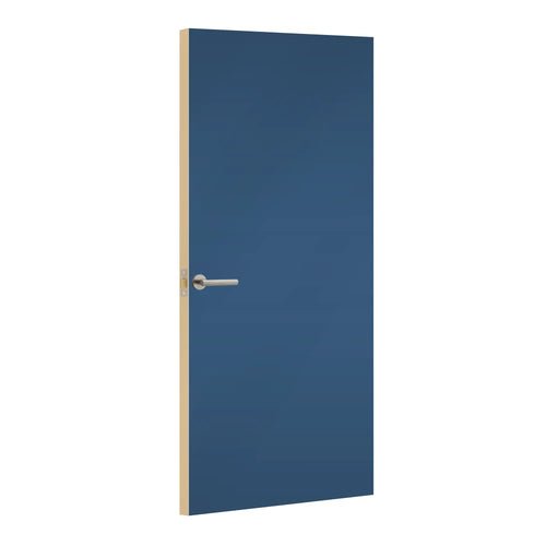 Denim Formica laminate door, angled view with light edge lippings