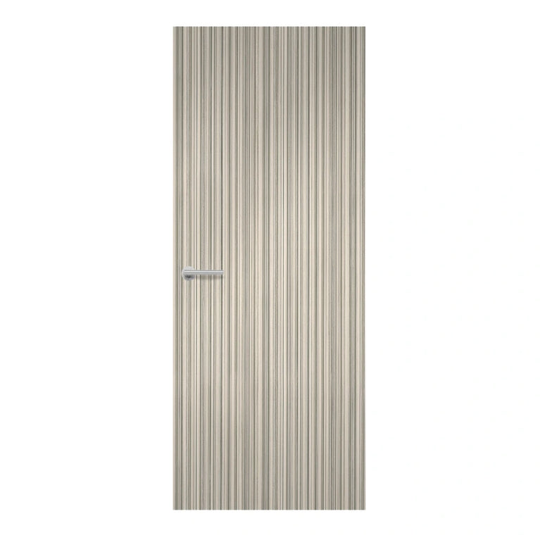 Ashen Ribbonwood Formica laminate door in a textured grey woodgrain, front view