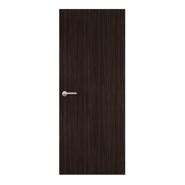 Blackened Legno Formica laminate door in dark textured wood finish, front view