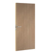 Wooden laminate door with a silver handle on a white background