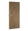 Wooden door with a silver handle on a white background
