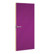 Purple door with a silver handle on a white background