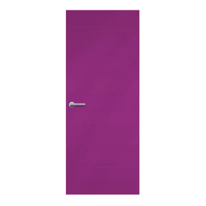 Purple door with a silver handle on a white background