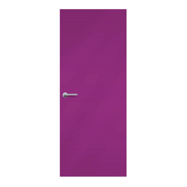 Purple door with a silver handle on a white background